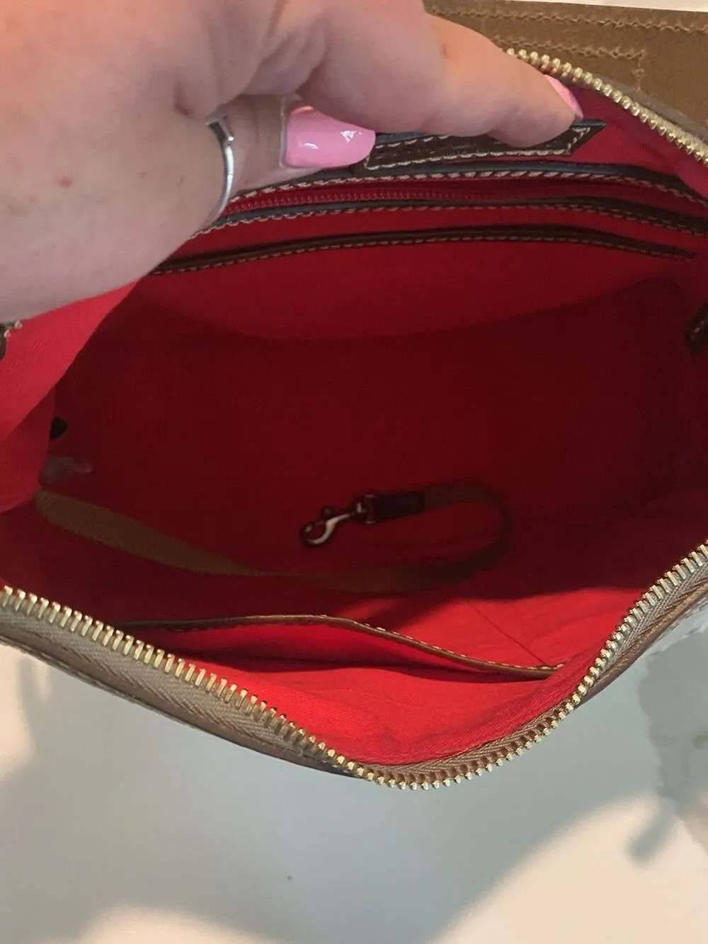 Dooney & Bourke Ostrich Hobo In Bone And Brown